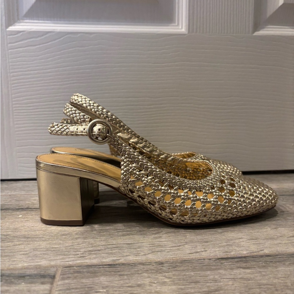 J. Crew Gold Textured Slingback Heels